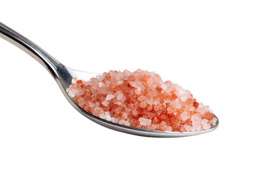 Close Up of Himalayan Pink Salt Crystals on Silver Spoon Against Black Background
