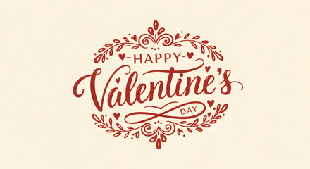 Valentine handwritten lettering with floral ornament. Happy Valentine's. Vector illustration