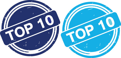Top 10 ranking badges set dynamic blue and cyan circles for achievement and success vector