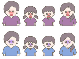 4人家族の表情違いイラスト　ムカムカ＆困った顔