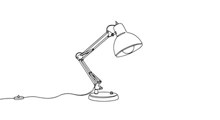 Desk lamp minimal line drawing, simplified contour with geometric balance.