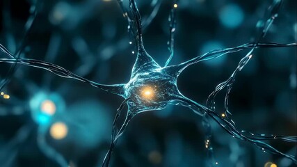 Neurological activity animation showing a nerve cell axon forming new connections with other neurons, deep learning concept. - Powered by Adobe