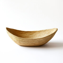Fototapeta premium Handcrafted Moroccan-Style Palm Leaf Basket with Organic Shape on White Background