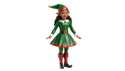 A festive Christmas elf doll in green attire, joyfully capturing the spirit of Christmas, ready for the upcoming holiday season. Isolated On Transparent and White Background