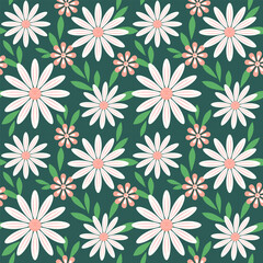 Retro Floral Seamless Pattern with Large and Small Blooms