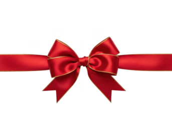 Elegant red ribbon with gold trim, festive decoration, gift wrapping element, celebration design, isolated on transparent background