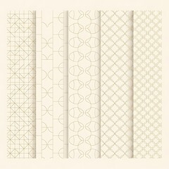 Six beige patterned strips with geometric designs in a row.