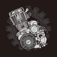 Motorcycle Engine Vector Image and Illustrator