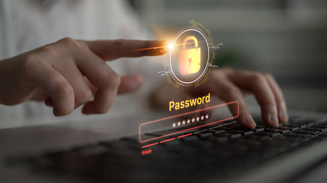 A concept of user authentication and password security. The interface shows a password strength meter, highlighting the importance of creating a strong code for account protection. Fermion