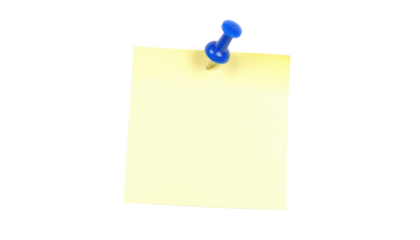 empty sticky note with blue push pin, capturing the simplicity of communication. a visual representation of reminders, messages, and planning.  Isolated On Transparent and White Background