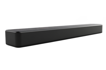 Premium black soundbar audio system for home theater, entertainment, and music listening, high quality speaker, isolated on transparent background