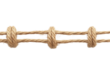 Detailed jute rope with knots, nautical theme, crafts and decorative element, high-resolution image isolated on transparent background