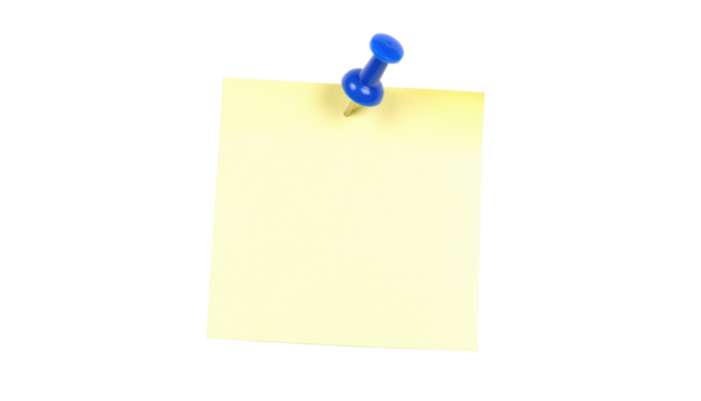 empty sticky note with blue push pin, capturing the simplicity of communication. a visual representation of reminders, messages, and planning.  Isolated On Transparent and White Background