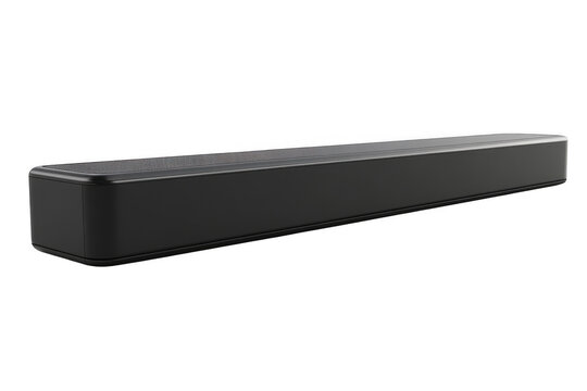 Premium black soundbar audio system for home theater, entertainment, and music listening, high quality speaker, isolated on transparent background