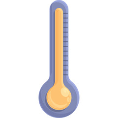 A vintage thermometer illustration shows blue glass casing and yellow liquid filled bulb for measuring temperature on transparent background