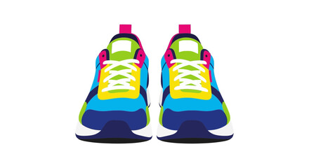 Vibrant, colorful athletic shoes displayed front-on against a clean white background.