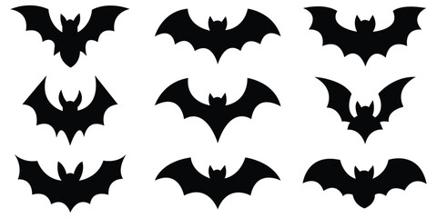 set of halloween bat silhouette vector on isolated background . Flying Black Bat Icons Collection. vector illustrator.