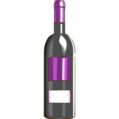 A Vector Illustration of a Gray Wine Bottle With a Purple Label and White Label Space Isolated on a Transparent Background Suitable for Graphic Design Elements
