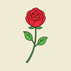 Single red rose flower vector illustration isolated on white background, perfect for romance and valentine themes