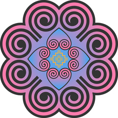 Hmong ethnic pattern, gradient pink, purple, Hmong embroidery pattern design for printing on fabric, background, logo, etc.