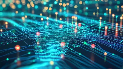 Abstract digital network connection with glowing lines and points. Internet data transmission, big data analysis, and futuristic technology concept. - Powered by Adobe