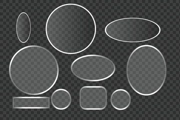 Vector art of collection of transparent glass frames and borders on a dark background