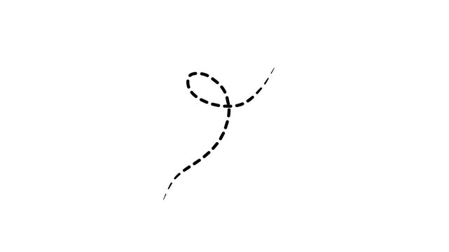 Animated dotted arrow line showing direction, guide, and movement for map, chart, and infographic user interface design on transparent background