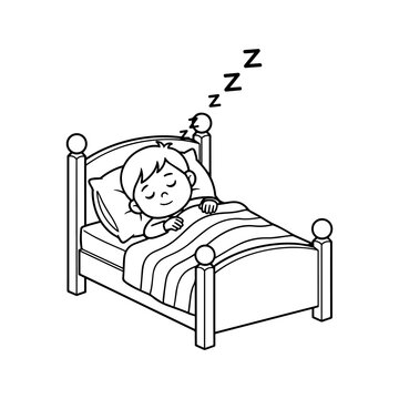 Child sleeping peacefully in bed showing zzzs above head