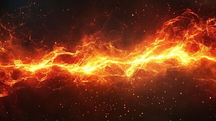 A vibrant, fiery electrical arc crackles across a dark background, resembling a powerful energy surge.