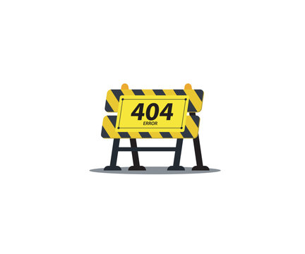 Error yellow barrcade standing sign illustration caution for user client website. 404 Error sign on website page