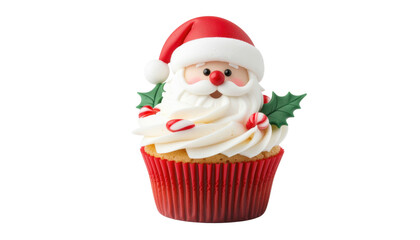 festive holiday cupcake decorated with a Santa Claus figure, a sweet treat for christmas Isolated On Transparent and White Background