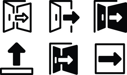 Collection of door and arrow icons representing entry and exit