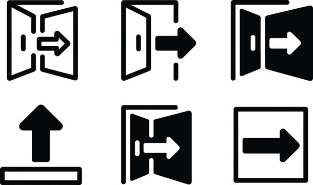 Collection of door and arrow icons representing entry and exit