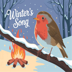 bonfire, illustration, drawing, winter, forest, fire, color, snow, outdoor, camp, nature, art, wood, tourism, background, tree, night, graphic, white, object, flame, christmas, campfire, design, firew