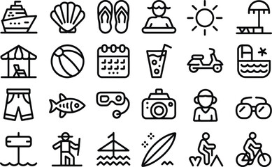 Collection of summer vacation and travel icons