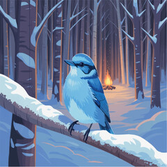 bonfire, illustration, drawing, winter, forest, fire, color, snow, outdoor, camp, nature, art, wood, tourism, background, tree, night, graphic, white, object, flame, christmas, campfire, design, firew