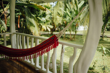 Fototapeta premium Colorful Hammock on a Tropical Porch in Cahuita, Costa Rica