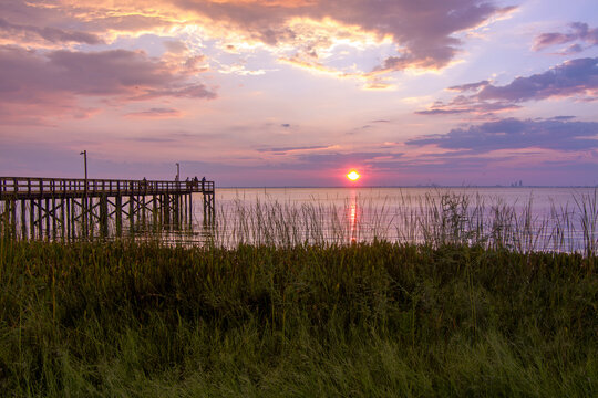 Mobile Bay pier at sunset