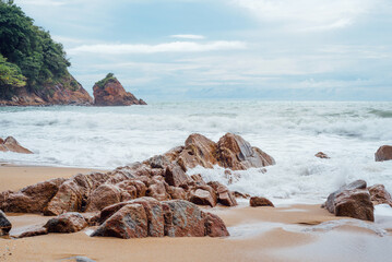 Rocky Shoreline at Banana Beach, Choeng Thale, Phuket, Thailand