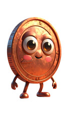 A cheerful copper coin character with big eyes and a sweet smile, embodying financial literacy in a fun, engaging way.
