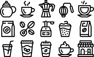 Collection of coffee related icons and illustrations