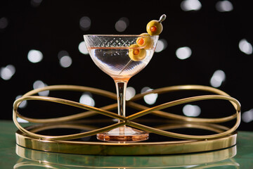 Single Martini in Vintage Glass on Gold Tray