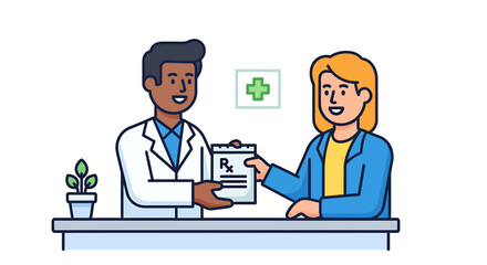 Doctor Giving Prescription to Patient in Clinic Illustration.
