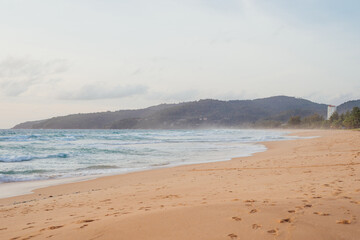 Golden Sand Shoreline and Waves at Karon Beach, Phuket, Thailand