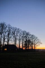 Silhouette trees against a colorful sunset sky