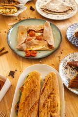 Delicious variety of savory and sweet brunch dishes