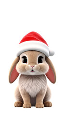 A cute bunny wearing a Santa hat! Adorable rabbit with soft fur, ready for the holidays! Festive and charming. Hoppy Christmas!