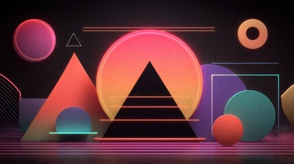 Dynamic Neon Geometric Abstract Art Retro Synthwave Background for Modern Digital Design and Creative Presentations