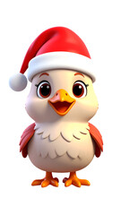 A charming digital rendering showcases a cute cartoon chick donning a festive red and white Christmas hat. Holiday spirit.