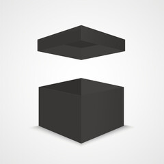 Realistic black luxury gift box mockup isolated on white background. Perfect for packaging design, branding, product presentation, and elegant templates.